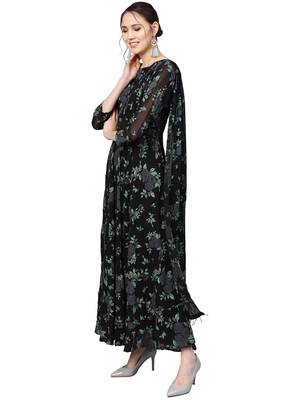 Black printed georgette kurta 3