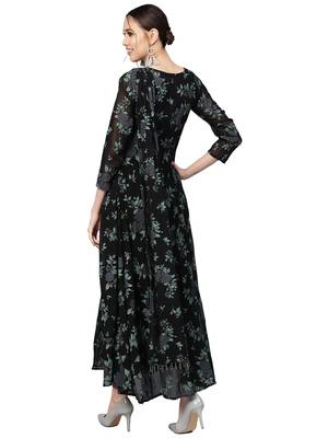Black printed georgette kurta 4
