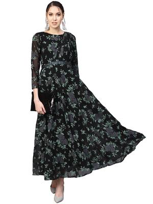 Black printed georgette kurta 5