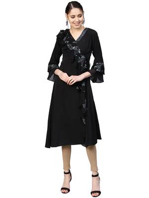 Black printed georgette kurta 1