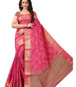 Dark pink woven silk blend saree with blouse