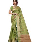 Green woven silk blend saree with blouse