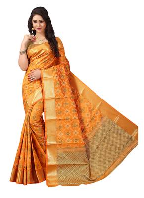 Mustard woven silk blend saree with blouse 1