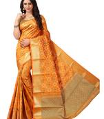 Mustard woven silk blend saree with blouse
