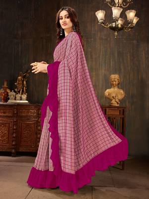 Manohari Pink Georgette Silk Blend Ruffle Saree with Blouse Piece 2