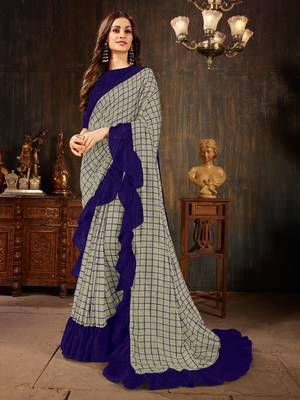 Manohari Grey Georgette Silk Blend Ruffle Saree with Blouse Piece 1