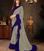 Manohari Grey Georgette Silk Blend Ruffle Saree with Blouse Piece