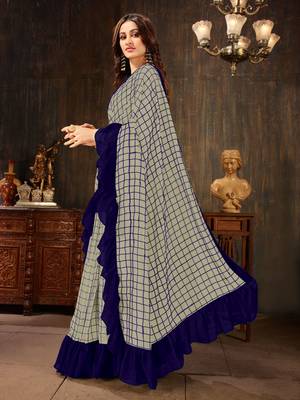 Manohari Grey Georgette Silk Blend Ruffle Saree with Blouse Piece 2