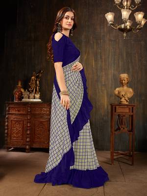 Manohari Grey Georgette Silk Blend Ruffle Saree with Blouse Piece 3