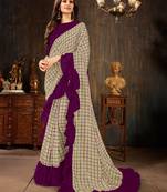 Manohari Beige Georgette Silk Blend Ruffle Saree with Blouse Piece