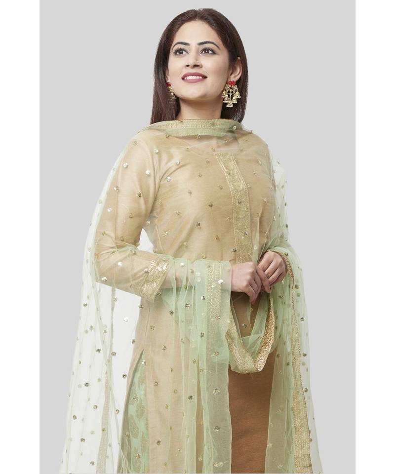 Pistachio Gold Kurti with Kalidaar Palazzo and Sequenced Net Dupatta