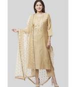 Mellow Gold Embroidered Kurti and Straight Pants with Mellow Sequenced Net Dupatta