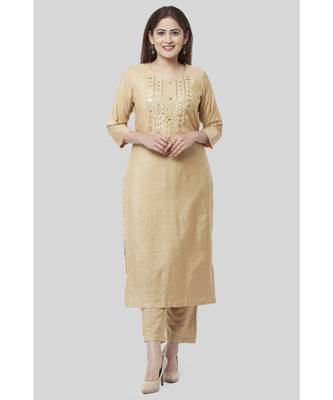 Mellow Gold Embroidered Kurti and Straight Pants  1