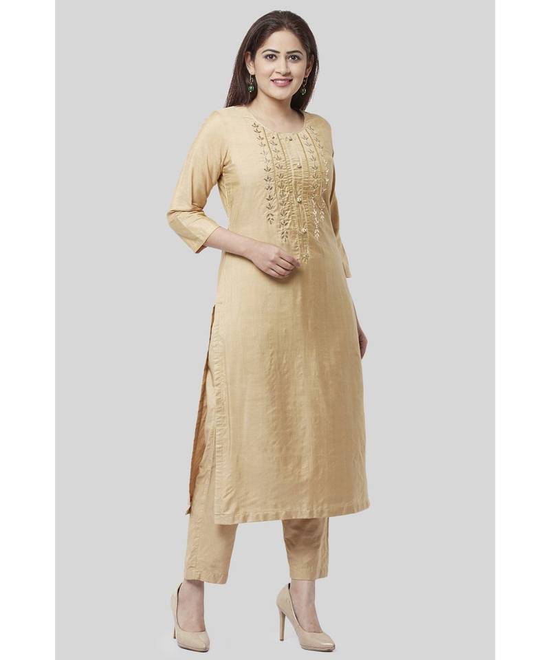 Mellow Gold Embroidered Kurti and Straight Pants 