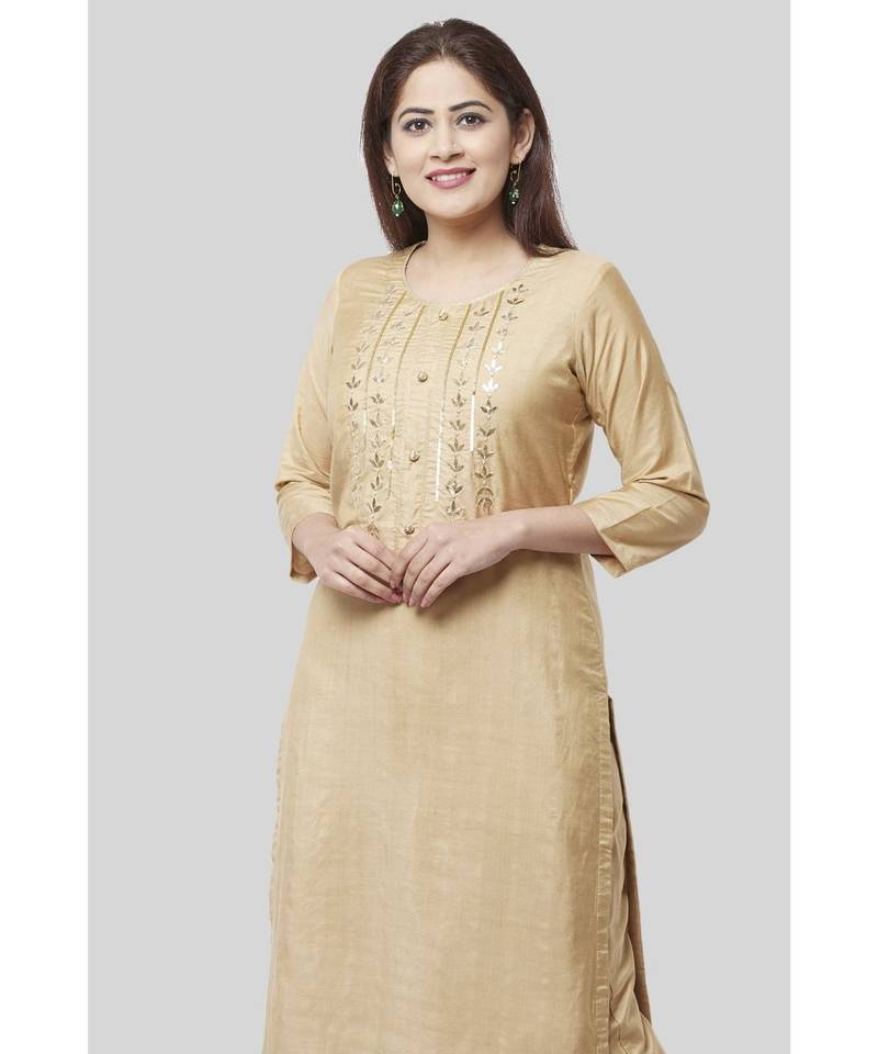 Mellow Gold Embroidered Kurti and Straight Pants 