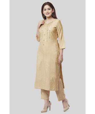 Mellow Gold Embroidered Kurti and Straight Pants  4