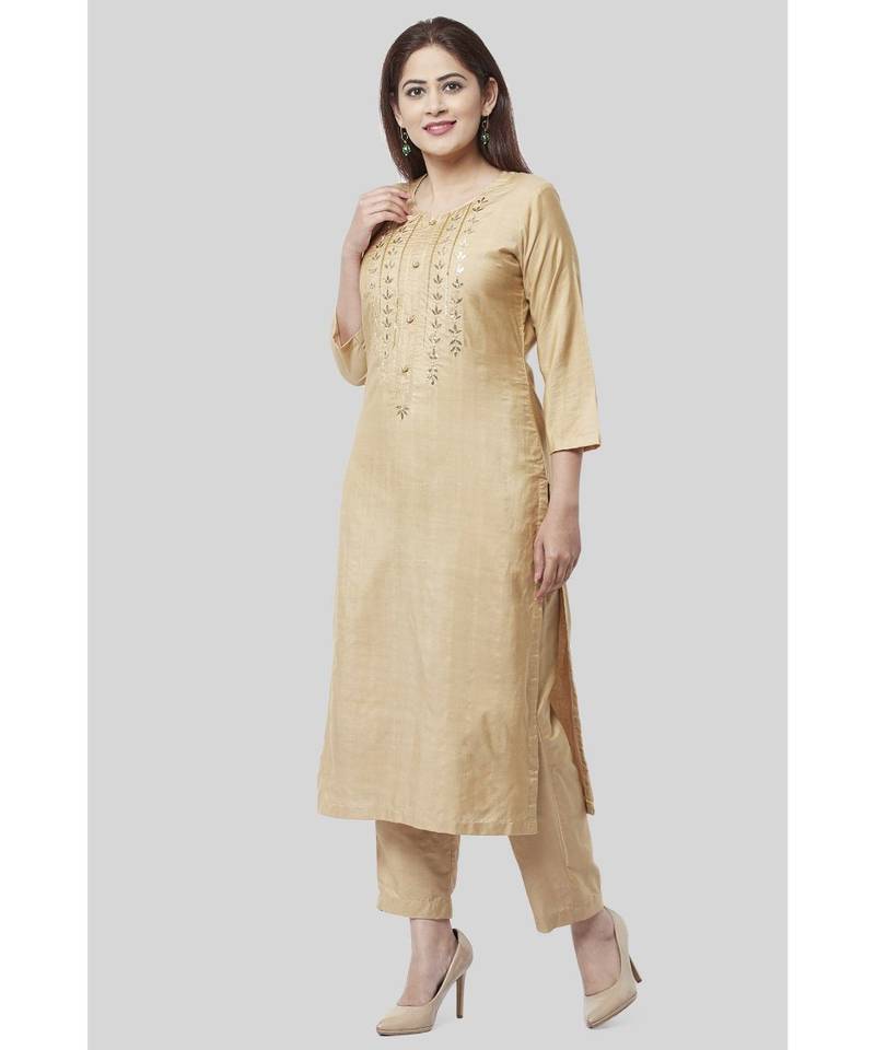 Mellow Gold Embroidered Kurti and Straight Pants 