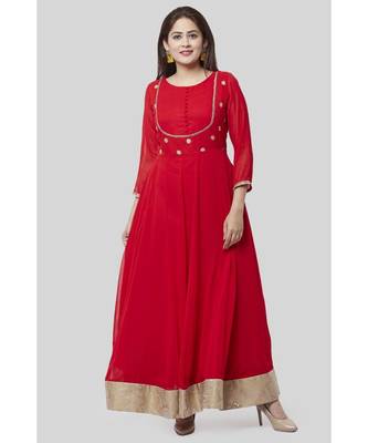 Fiery Red Georgette Floor Length Kurti 1