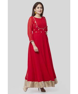 Fiery Red Georgette Floor Length Kurti 2
