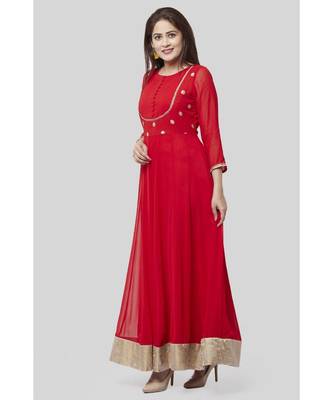 Fiery Red Georgette Floor Length Kurti 3