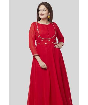 Fiery Red Georgette Floor Length Kurti 4