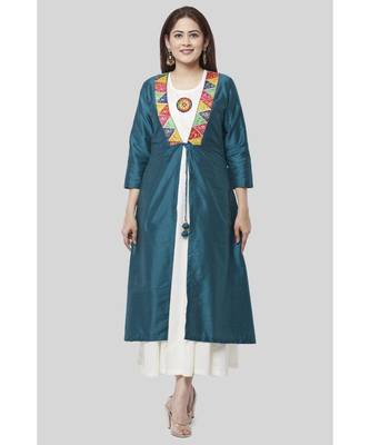 Turquoise Kutch Jacket Dress with Off-White Floor Length 1