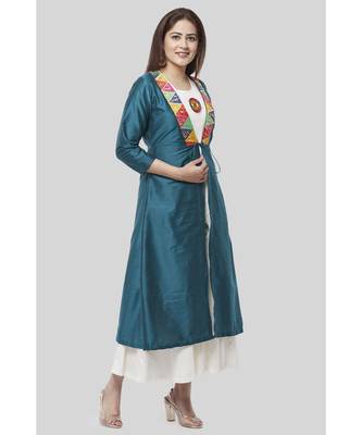 Turquoise Kutch Jacket Dress with Off-White Floor Length 2