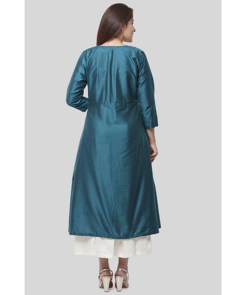 Turquoise Kutch Jacket Dress with Off-White Floor Length