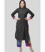 Black Side Straight Kurti with Kantha Embroidered Straight Palazzo