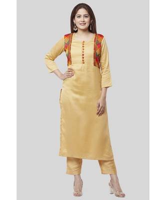 Beige Jacket Style Phulkari Straight Kurti with Straight Pants 1