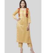Beige Jacket Style Phulkari Straight Kurti with Straight Pants