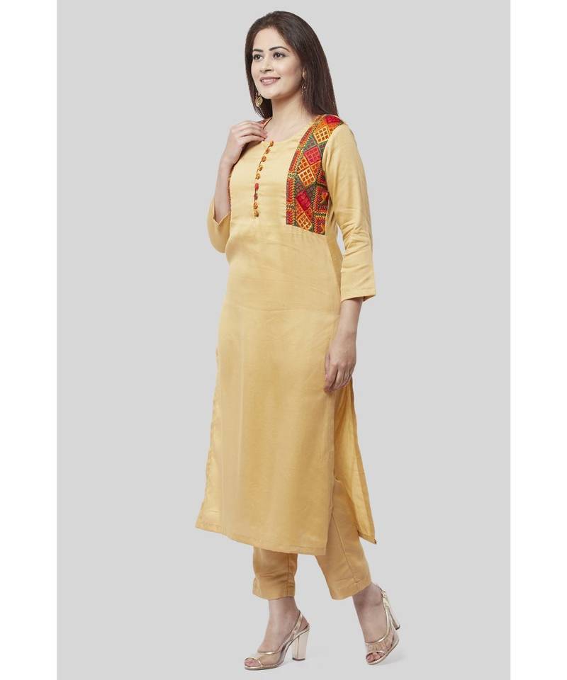 Beige Jacket Style Phulkari Straight Kurti with Straight Pants