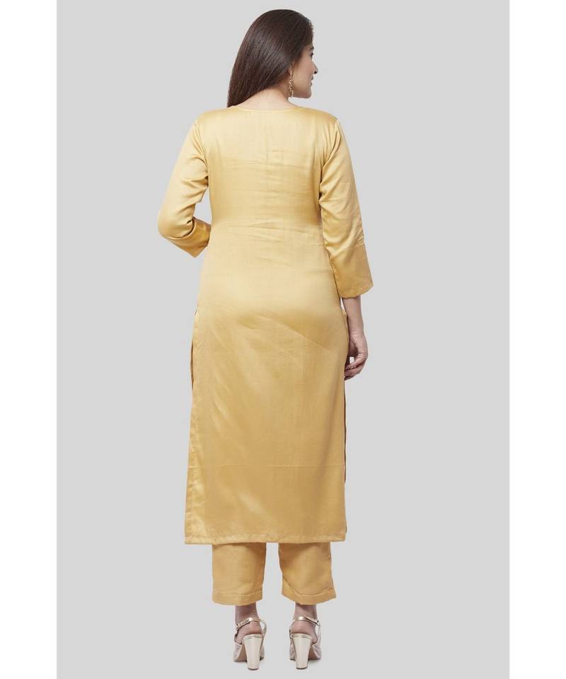 Beige Jacket Style Phulkari Straight Kurti with Straight Pants