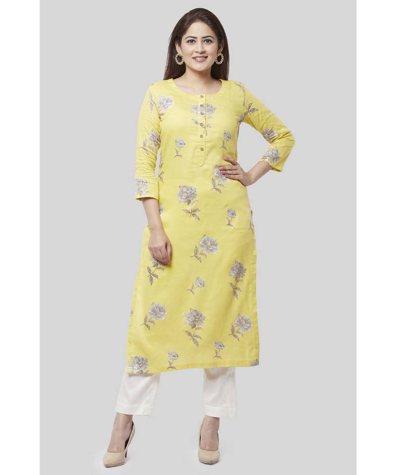Spring Lemon Floral Straight Kurti with Straight Pant - anokherang ...