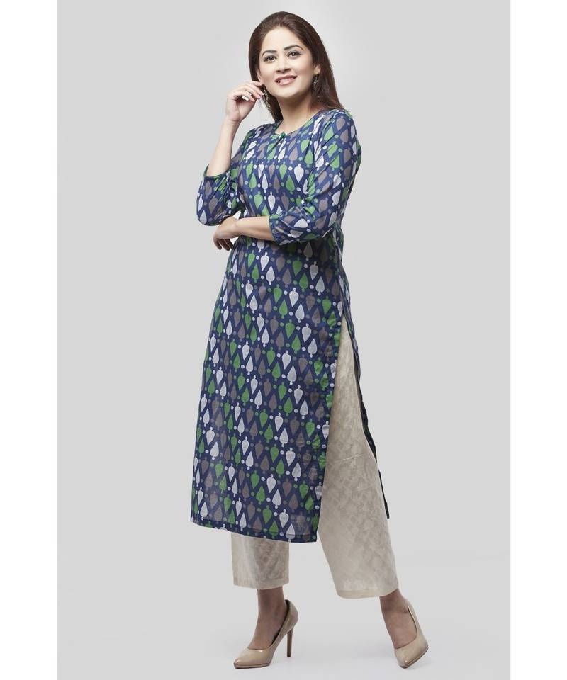 Blue Spades Straight Kurti with Straight Palazzos