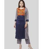 Gray Blue Phulkari Bagh Straight Kurti with Straight Pants