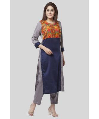 Gray Blue Phulkari Bagh Straight Kurti with Straight Pants 2
