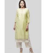 Water Green Double Layer Chanderi Kurti with Self Print Straight Palazzo