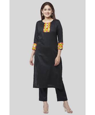 Black Phulkari Straight Kurti with Straight Pants 1
