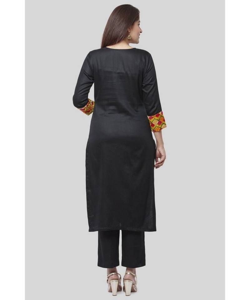 Black Phulkari Straight Kurti with Straight Pants