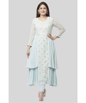 Celeste Sparkled Ruffle Kurti with Leggings and Net Sequenced Dupatta 1
