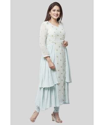Celeste Sparkled Ruffle Kurti with Leggings and Net Sequenced Dupatta 2