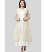 Haze Gold Chanderi Embroidered Jacket Dress with Off-White Floor Length Dress