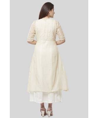 Haze Gold Chanderi Embroidered Jacket Dress with Off-White Floor Length Dress 5