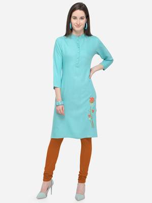 Sky Blue Rayon Stitched Women's Kurti 1