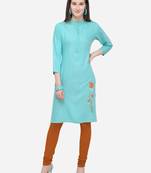 Sky Blue Rayon Stitched Women's Kurti