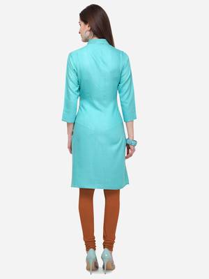 Sky Blue Rayon Stitched Women's Kurti 2
