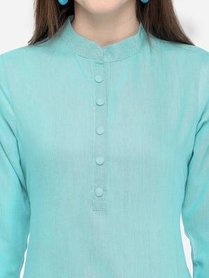 Sky Blue Rayon Stitched Women's Kurti 3
