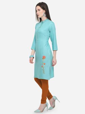 Sky Blue Rayon Stitched Women's Kurti 4