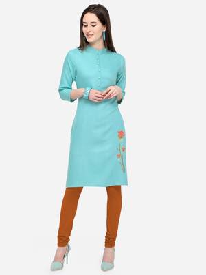 Sky Blue Rayon Stitched Women's Kurti 5